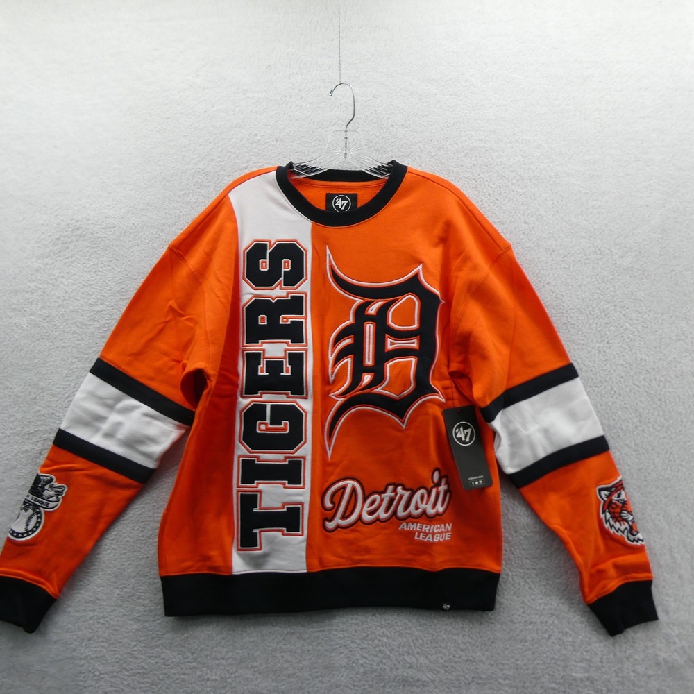 47 Brand Sweatshirt Mens Medium Detroit Tigers Orange Embroidered Fleece MLB